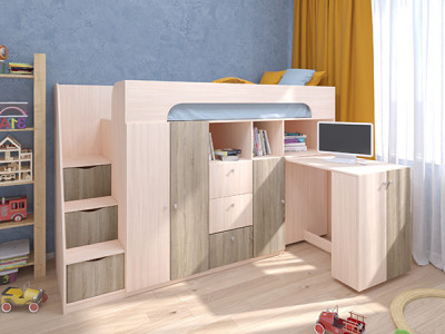 Кровать чердак Астра 11 Дуб молочный/Сонома