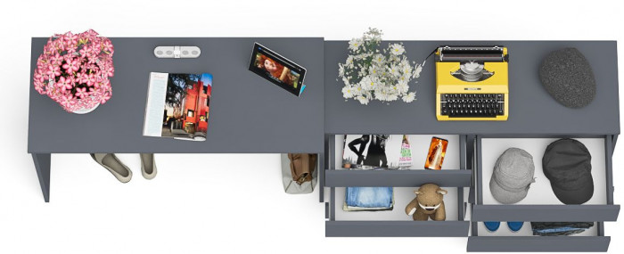 Мори Стол письменный МСП1200.1 + Комод МК1200.6, цвет графит, ШхГхВ 240,8х50х76,6 см., универсальная сборка