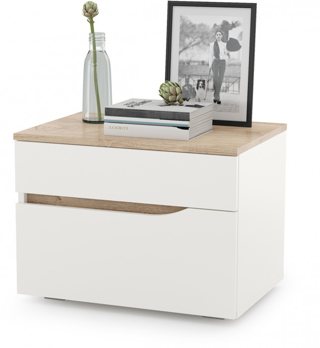 Муссон Кровать 11.28 + под. ортопед + Тумба 16.03 + Комод 13.97 + Тумба ТВ 13.276, белый/чёрный/дуб эндгрейн элегантный/кожзам белый, 1600х2000, б/м