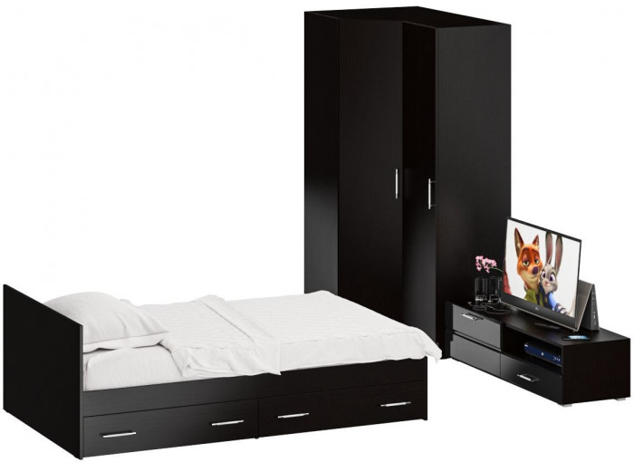 Спальня Стандарт 4-1200Я, венге/фасады ТВ тумбы МДФ чёрный глянец