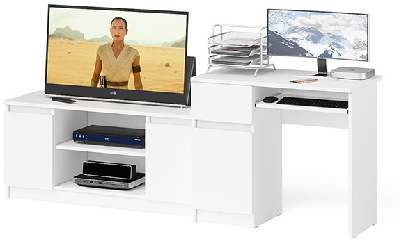 Мори компьютерный стол МС-1 левый + Тумба МТВ1200.1, белый
