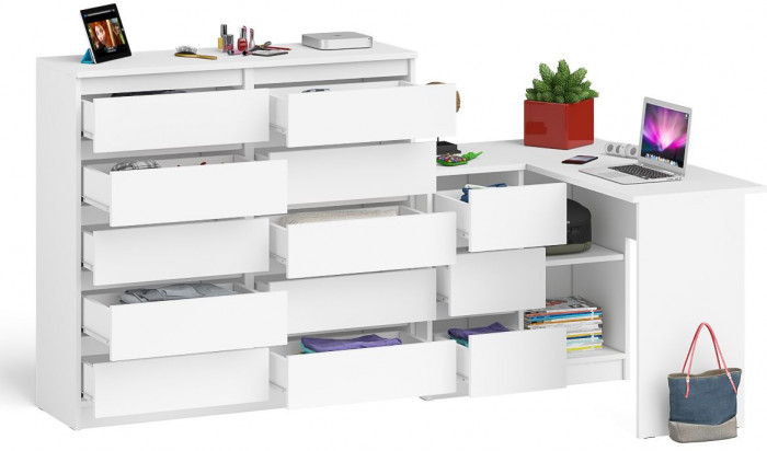 Мори компьютерный стол МС-16 левый + Комод МК1200.10, белый