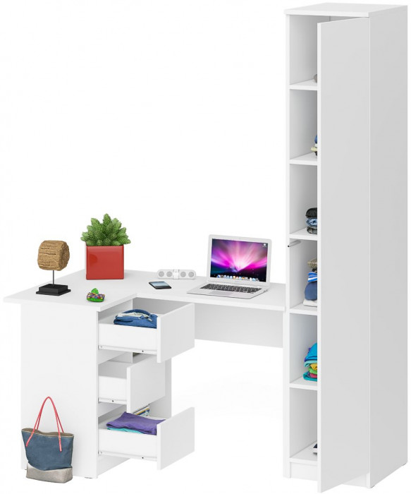 Мори компьютерный стол МС-16 левый + Пенал МШ400.1, белый