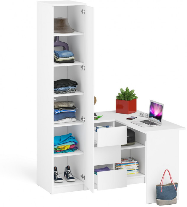 Мори компьютерный стол МС-16 левый + Пенал МШ400.1, белый