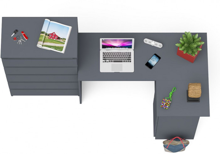 Мори Стол компьютерный МС-16 правый + Комод МК700.5, цвет графит, ШхГхВ 194,8х84,9х114 см., выдвижные ящики справа, НЕ универсальная сборка