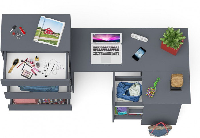 Мори Стол компьютерный МС-16 правый + Комод МК700.5, цвет графит, ШхГхВ 194,8х84,9х114 см., выдвижные ящики справа, НЕ универсальная сборка