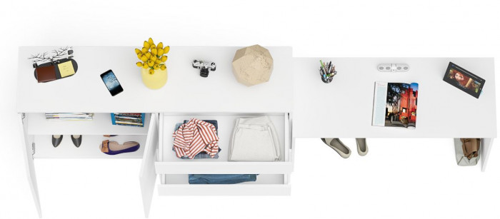 Мори Стол письменный МСП1200.1 + Комод МК1600.1, цвет белый, ШхГхВ 280,8х50х94 см., универсальная сборка