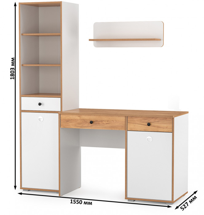 Вуди Компоновка № 03, цвет белый премиум/дуб крафт золотой, ШхГхВ 155х52,7х180,3 см., универсальная сборка