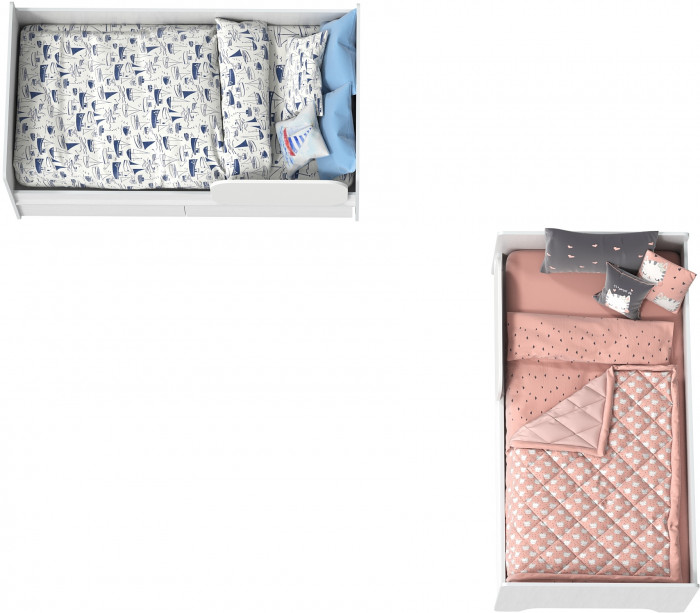 КР100 Уна 11.22 Две кровати с ящиками, цвет белый(структура Поры дерева), ШхГхВ 163,8х87,6х65,3 см., 2х800х1600 мм., б/м, осн. есть, съёмный бортик