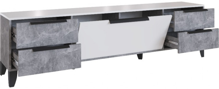 Малави Тумба для ТВ МТВ-1 с опорами, ателье светлое/белый глянец