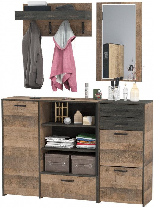 Трувор Прихожая 166, цвет дуб гранж песочный/интра, ШхГхВ 159х37х195 см., универсальная сборка