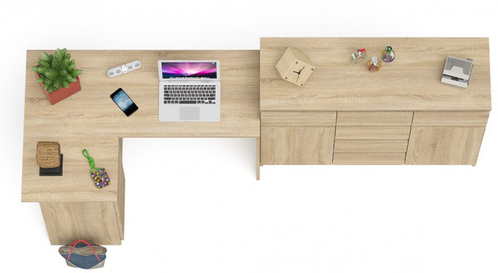 Мори компьютерный стол МС-16 левый + Комод МК1200.4, дуб сонома