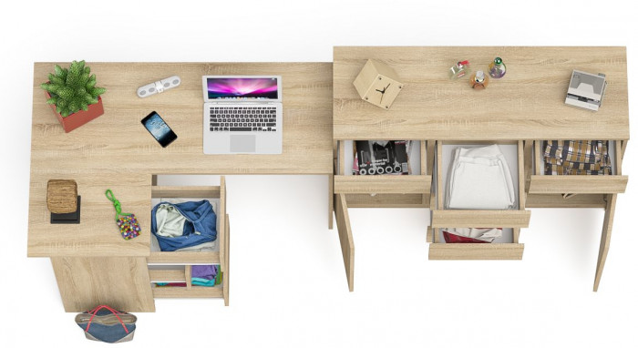 Мори компьютерный стол МС-16 левый + Комод МК1200.4, дуб сонома