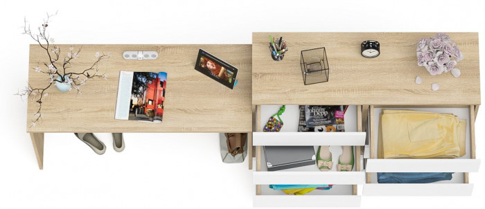 Мори письменный стол МСП1200.1 + Комод МК1200.8, дуб сонома/белый