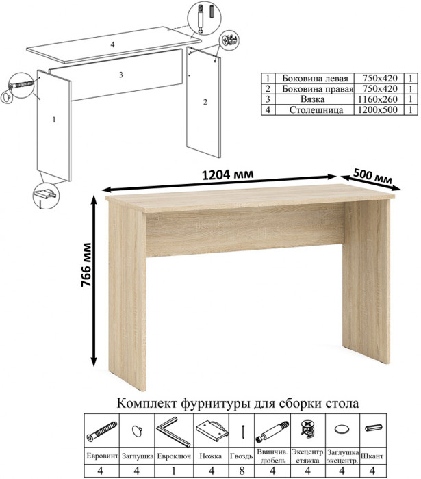 Мори письменный стол МСП1200.1 + Комод МК1200.8, дуб сонома/белый