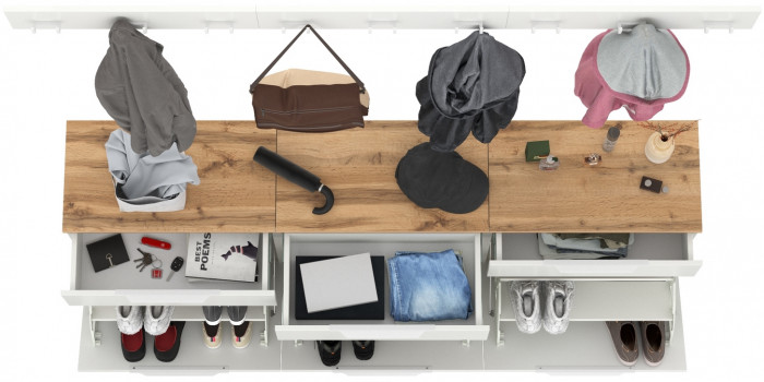 Октава Прихожая 06, цвет белый шагрень/дуб крафт золотой/фасады МДФ белый шагрень, ШхГхВ 194,7х35,4х180 см.