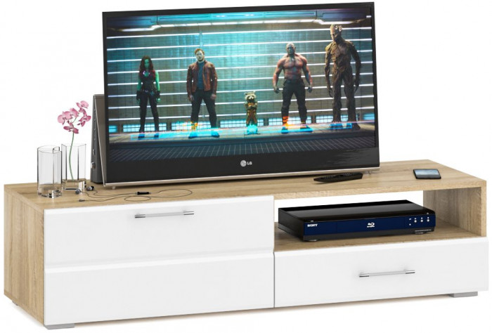 Спальня Стандарт 4-1200Я, дуб сонома/фасады ТВ тумбы МДФ белый глянец