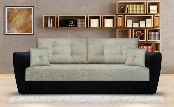 Диван-кровать Амстердам, 160х195, раскладной, еврокнижка, пружинный блок, рогожка/экокожа, коричнево бежевый