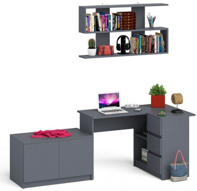 Мори компьютерный стол МС-16 правый + Тумба МА900.1 + Полка 1200, графит