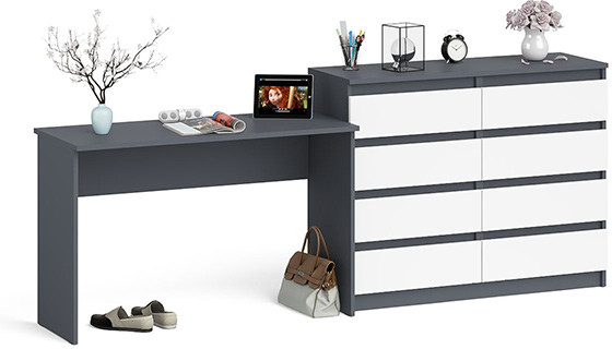 Мори письменный стол МСП1200.1 + Комод МК1200.8, графит/белый